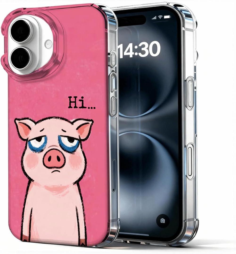 for iPhone 16 Case, Animal Print Case for iPhone 16, Scratch Resistant Shockproof Cover, Aesthetic Clear Phone Cover, Hi Pig, Funny Pig CasesB015