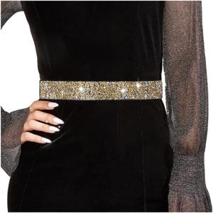 Tgirls Rhinestone Waistband Elastic Belt Crystal Wedding Sashes Belts Bling Wide Waist Belt Elegant Dress Belts (Medium, Gold)