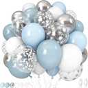 Baby Blue White Winter Wonderland Balloons, 60PCS Dusty Blue and White Metallic Silver Snowflakes Balloons for Ice Snow Wonderland Wedding Birthday Baby Shower Christmas New Years Party Decorations