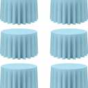 BRILLMAX 6 Pack Light Blue Round Tablecloths 108 Inch for 48 Tables - 150 GSM Polyester Fabric, Floor Length Drop, Water, Stain & Wrinkle Resistant Cloth Cover for Wedding Reception Banquet Dining