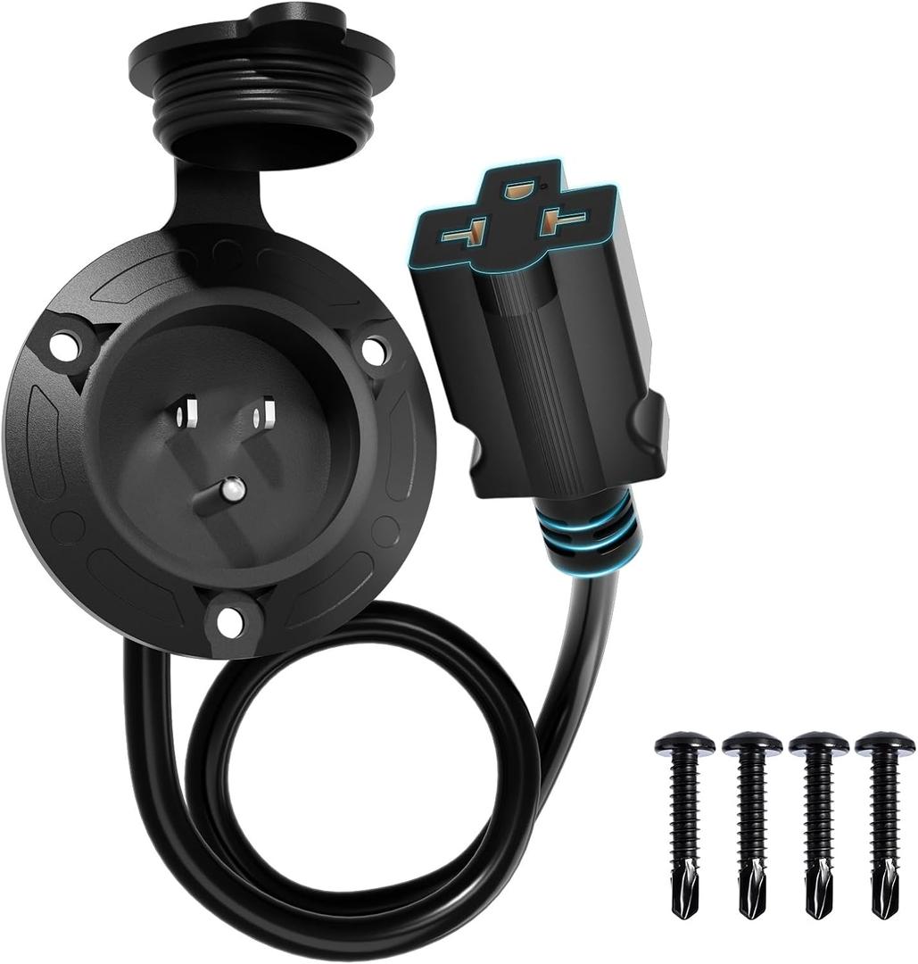 DC HOUSE 15A AC Port Plug, 125V Shore Power Inlet with Waterproof Electrical Outlet Receptacle Box with 16-Inch Outdoor Extension Cord for Golf Cart, RVs, Boat, Truck