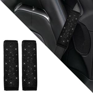 2PCS Bling Car Seat Belt Shoulder Pads, Bling Car Accessories for Women, Crystal Rhinestone Auto Seatbelt Cover, Car Interior Accessories Car Seat Belt Covers for Car (Black Diamond)