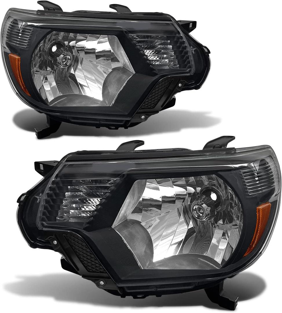 Headlight Assembly Pair for 2012-2015 Toyota Tacoma Black Housing Amber Reflector Left Right W/O Bulbs
