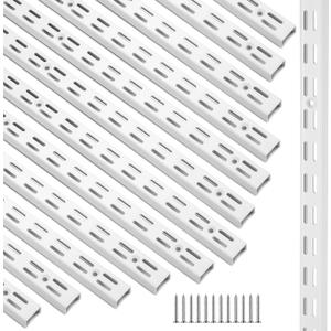 MorningRo 12 Pack 47.5 Inch Dual Track Upright Wall Shelving System Shelf Bracket Twin Slot Shelf Rail Dual Track Upright Heavy Duty Support System for Pantries, Linen Closets, Laundry Rooms(White)