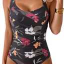 B2prity One Piece Swimsuit for Women Tummy Control Bathing Suits Ruched Slimming Swim Suit Push Up Tie Back Swimwear XL