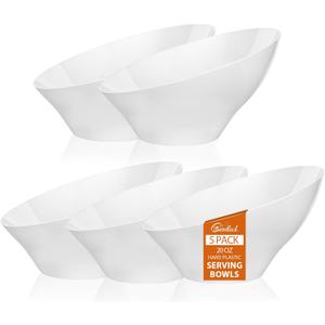 Goodluck 5 Pack White Plastic Serving Bowls for Party - 20 OZ Angled Disposable Serving Bowls for Wedding Party Chip, Candy, Salad & Fruit