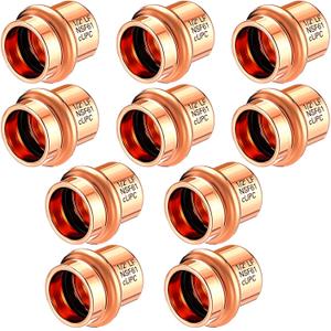 Therwen 10 Pcs 1/2-inch Copper Pipe Press Fittings, 90 Degree Elbow Coupling Zero Lead, Elbow Press Adapter Fittings Coupling for Plumbing