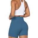 Sunzel No Front Seam Biker Shorts for Women with Pockets, Yoga Workout Gym Bike Shorts with Tummy Control 5" Inseam Blue Gray Small