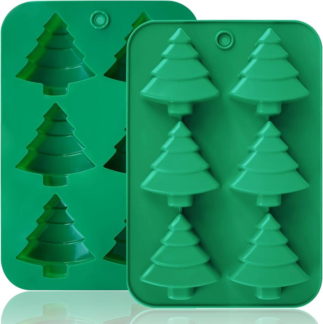 Christmas Tree Silicone Molds 2PCS for Soap Chocolate Candy Cake Cocoa Bomb Bath Bomb Ice Candle Food, 3D Xmas Themed Treat Baking & Freezing Tray BPA Free Food Grade Holiday Moulds