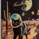 Ijeroain Black Space Cats Wall Art Funny Cat Wall Decor Pictures Cat astronaut painting artwork Cosmic planet Whimsical Print for Boys and Girls Room Bedroom home decoration 12x16in Canvas