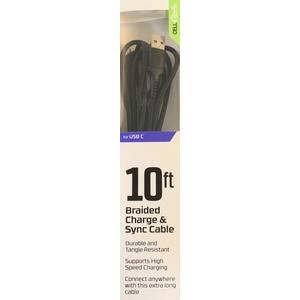 Cell Candy 10 Ft Braided Charge & Synd Cable for Micro USB and USB C to USB