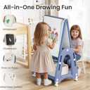 Art Easel for Kids 2-4 with Wheels, Whiteboard, Chalkboard & Paper Roll Adjustable Height 3-in-1 Toddler Easel for 2-4 Year Old Painting Easel for Kids with Storage & Accessories, Blue, 34.6 inches