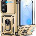 Taisairu for Samsung Galaxy S24/Samsung Galaxy S25 Case with Screen Protector & Slide Camera Lens Cover, Built-in Ring Stand Protective Phone Case for Samsung S25 Case/Samsung S24 Case (Gold)