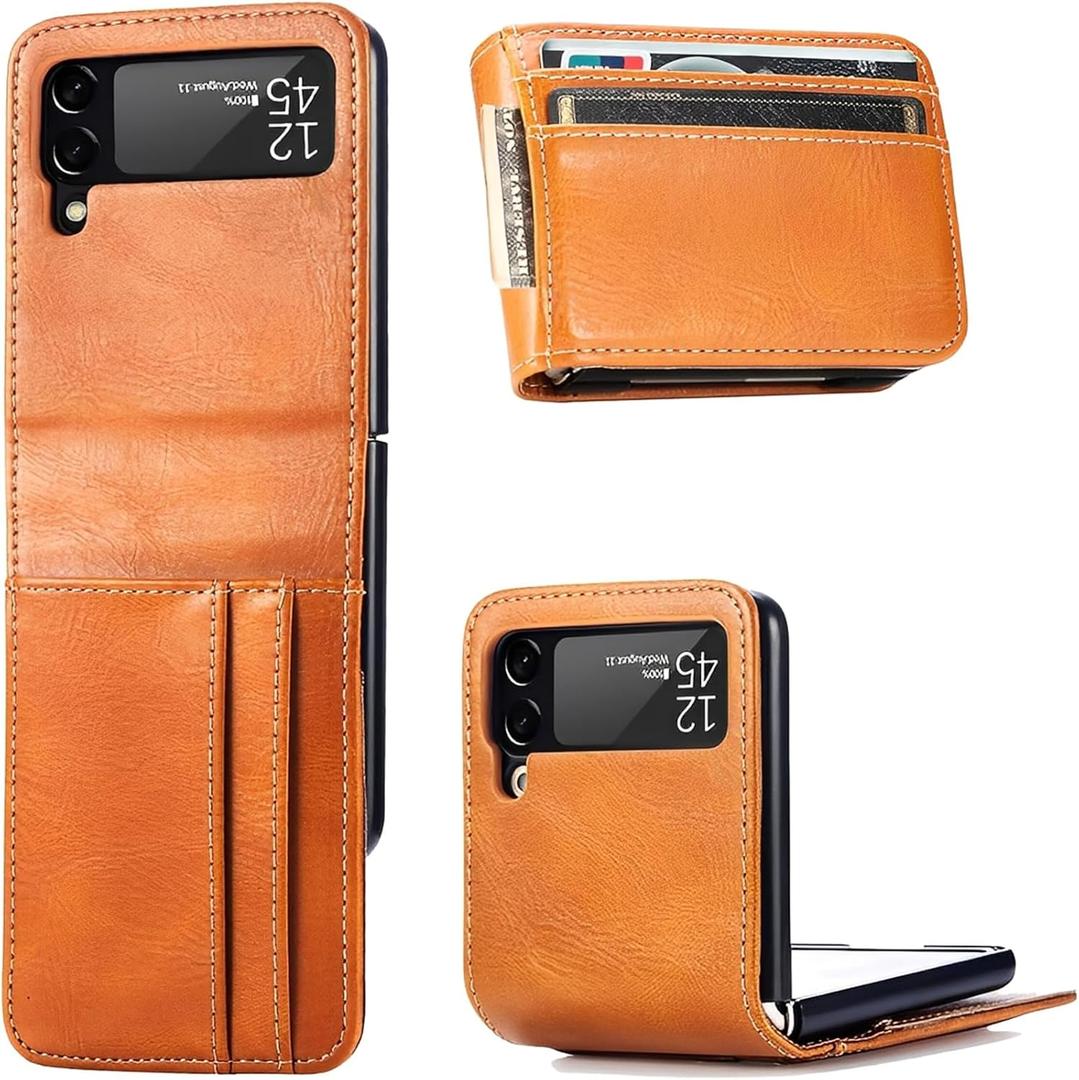 CCSamll for Samsung Galaxy Z Flip 4 Wallet Case with Card Holder, Business Style Premium Leather for Women Men Protective Phone Case Cover for Samsung Galaxy Z Flip4 5G DK Brown