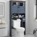 Vabches Over The Toilet Storage Cabinet with Doors & Paper Holder, Blue, W33.03''