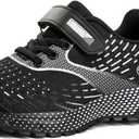 KUBUA Kids Sneakers for Boys Girls Running Tennis Shoes Lightweight Breathable Sport Athletic (5 Big Kid, Black Silver)