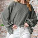 PRETTYGARDEN Womens Long Sleeve Tops 2025 Fall Fashion Shirts Trendy Clothes Casual Loose Crewneck Ribbed Knit Tunic Blouse (S)