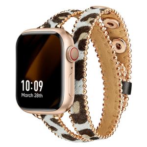 Missair Compatible with Apple Watch Band 38mm 40mm 41mm 42mm 44mm 45mm Women, Genuine Leather Double Tour Slim Wrap Strap Dressy Wristband for iWatch Series 9 8 7 6 5 4 3 2 1 SE