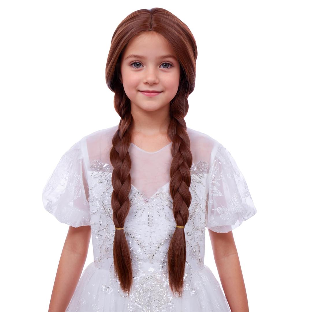 Kids Ginger Braid Wig Girls Orange Wig with 2 Pigtails Child Long Auburn Braided Wigs Halloween Cosplay Wigs for Kids