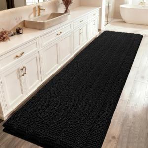 ACCUMTEK Striped Black Bathroom Rug Mat 48"x17" Ultra Soft, Non Slip Chenille Bath Rugs, Absorbent Plush Shaggy Bath Mats for Bathroom, Bedroom, Kitchen, Shower, Tub (1'5" x 3'11" (Runner))