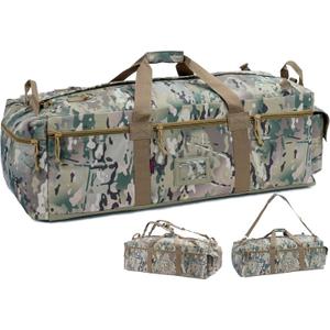 Large Military Duffle Bag Tactical Gear Load Out Bag Deployment Cargo Bag Travel Sports Equipment Duffel Luggage Bag with Backpack Straps 90L (AT CAMO)