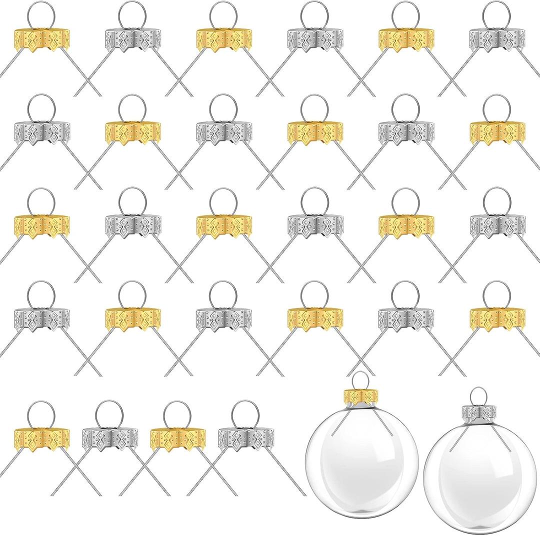 Round Ornament Cap Christmas Replacement Ornament Caps Gold Christmas Ornament Cap Sliver Christmas Hangers Caps for Christmas Porcelain or Glass Decoration DIY Decorations (100 Pieces)