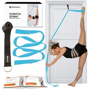 Stretching Strap With Door Anchor - Stretching Equipment to Improve Legs Flexibility - Splits Trainer For Home Ideal In Ballet, Dance, Cheerleading, Taekwondo, Yoga, Pole Dancing & Gymnastics (Light Blue)