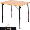 KingCamp Bamboo Camping Table with Adjustable Height (265LBS), 31.5''x23.6''-Large