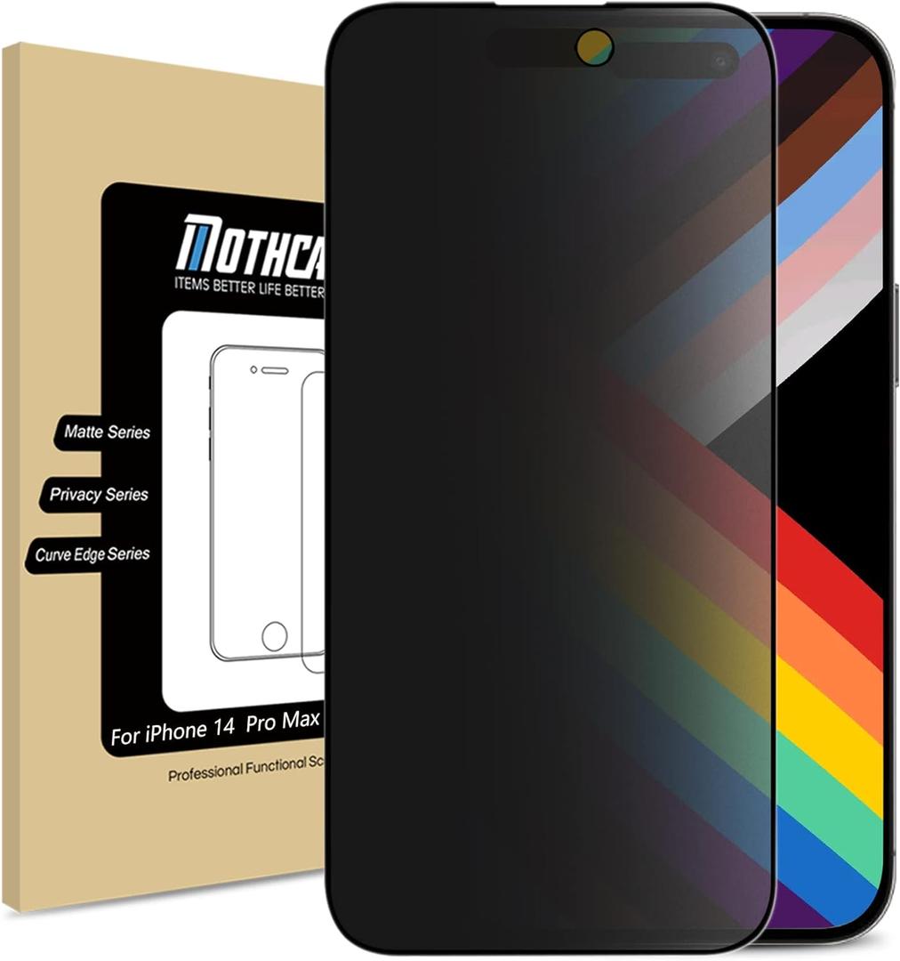 Mothca Matte Privacy Screen Protector for iPhone 14 Pro Max 6.7-inch with Alignment Sticker, Anti-Spy Anti-Glare Full Coverage Tempered Glass Anti-Fingerprint Shield Smooth & No Dark, Easy to Install