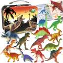 Dinosaur Toys for Kids 3-5 5-7 - 14 Realistic Plastic Dinosaur Figures Set with Storage Box & Learning Booklet - Educational Dino Figure Toys for Boys Girls Toddlers, 14pc-Medium-MetalBox