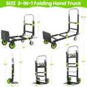 3-in-1 Folding Hand Trucks, 600Lbs Convertible Hand Truck Dolly, Heavy Duty Convertible Dolly with Retractable Handle and 4 Rubber Wheels, Collapsible Cart for Moving Office/Home/Warehous(Green)
