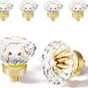 1.4 Inch Brushed Gold Crystal Cabinet Knobs Cabinets Knob, 4 Pack Flower Vintage Glass Clear Crystal Small Pull for Closet Dresser Drawers, Solid Alloy Retro Pulls Old Fashioned Drawer Handle