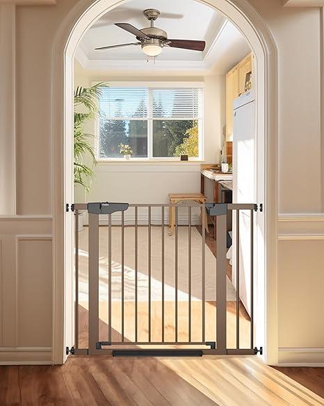 Cumbor 29.7-40.6" Baby Gate for Stairs, Mom's Choice Awards Winner-Dog Gates for Doorways, Pressure Mounted Self Closing Pet Gates for Dogs Indoor, Durable Safety Child Gate, New Mom Gifts, Brown