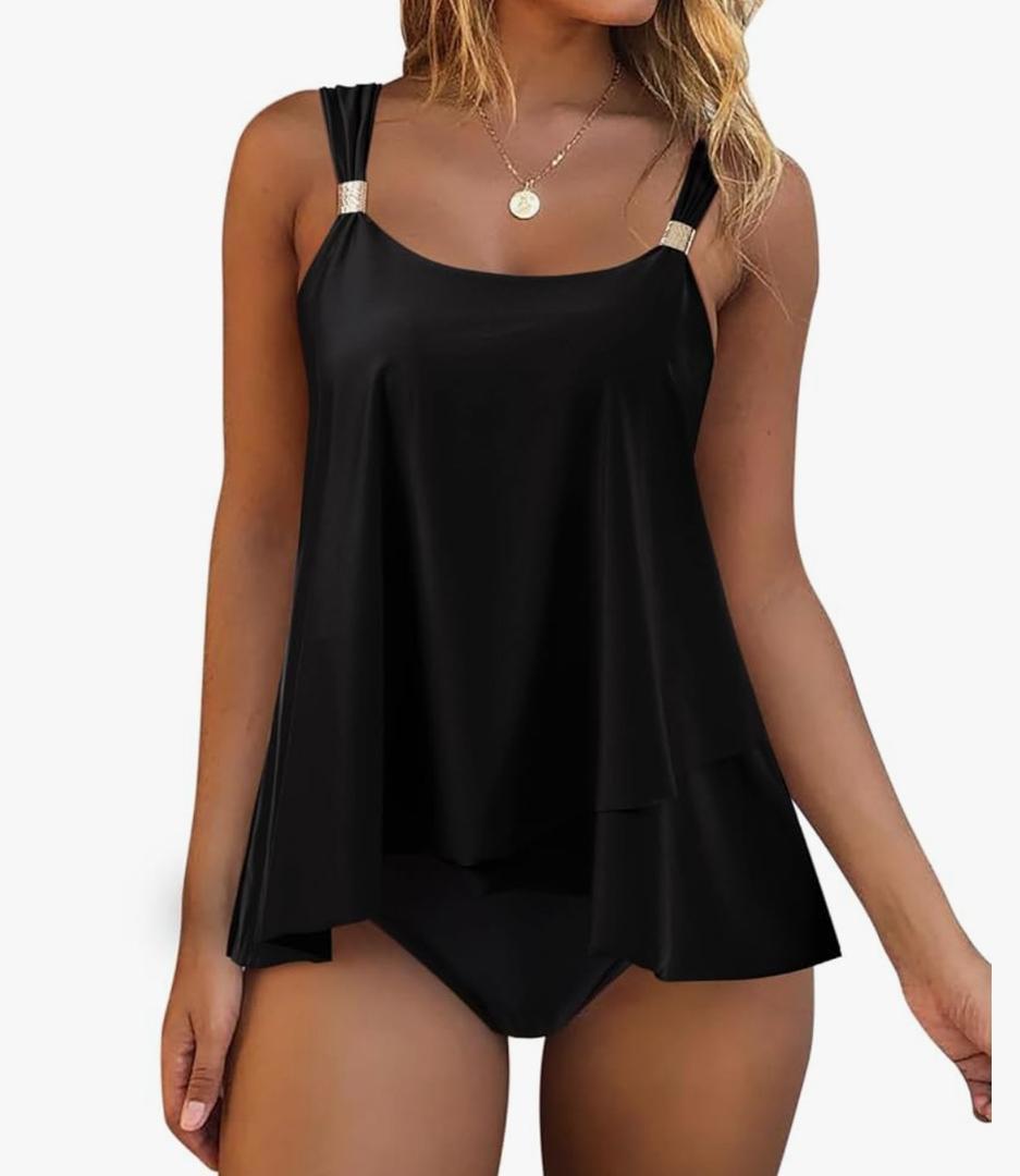 RXRXCOCO Women Tankini Bathing Suits Ruffle High Waisted Swimsuit Plus Size Tummy Control Swimwear XL