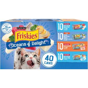 Purina Friskies Wet Cat Food Variety Pack, Oceans of Delight Flaked and Prime Filets - (Pack of 40) 5.5 oz. Cans (EXP 04/01/28)