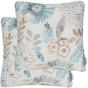 Mika Home Pack of 2 Decorative Throw Pillows Cases Cushion Cover for Sofa Couch Bed,Sunflower Pattern,20x20 Inches,Blue Cream