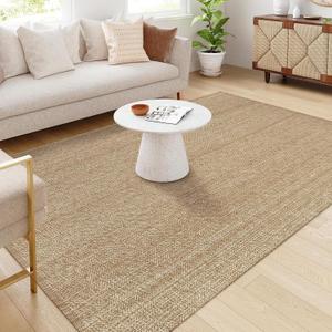 LEEVAN Washable Lightweight Kitchen Rug 6' x 9', Tan Bathroom Rugs, Reversible Living Room Carpet, Farmhouse Low Profile Bedroom Floor Mat, Modern Nursery Carpet for Foyer Laundry/Proch Decor