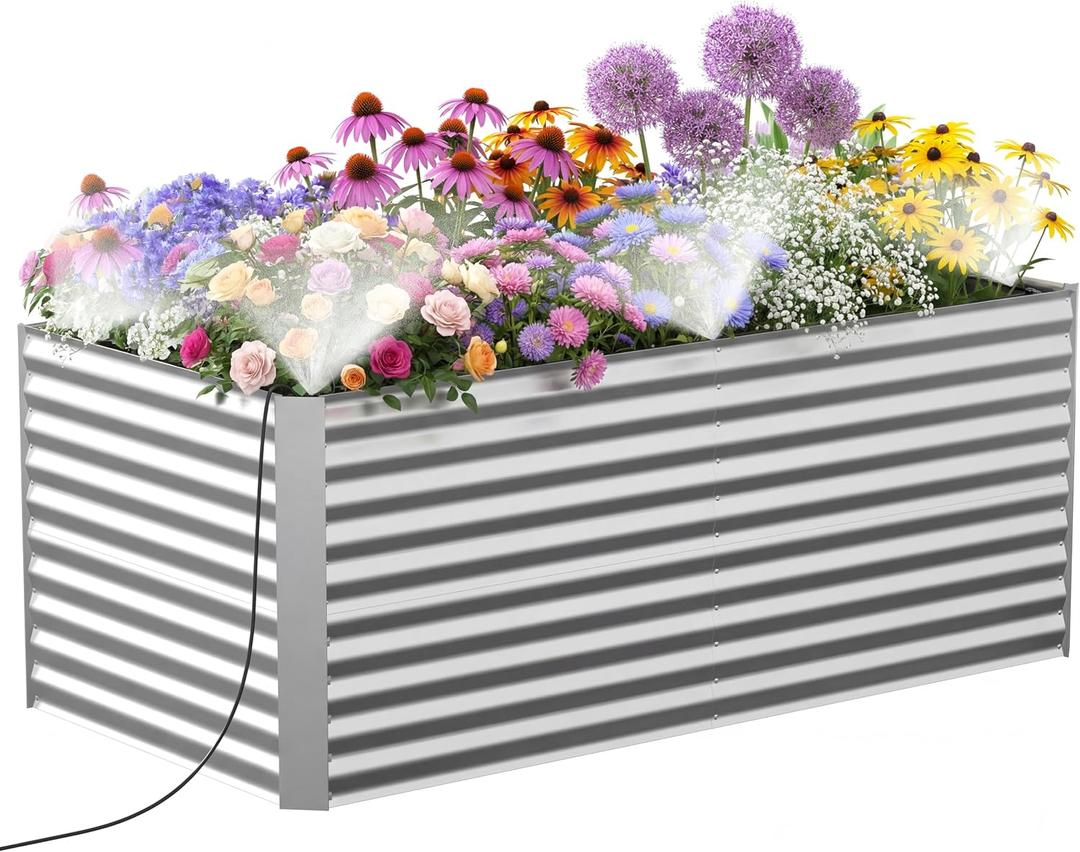 Lineware 8x4x3 ft Tall Galvanized Raised Garden Bed with Self-Watering System, Elevated Planter Boxes Outdoor, Rectangular Deep Raised Beds for Gardening,Vegetables,Flowers, Backyard, Patio