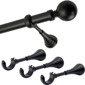 Black Curtain Rods for Windows 48 to 84  Heavy Duty Expandable 1 Inch Curtain Rod, Adjustable Design with Extra Long Wall Brackets, Matte Black