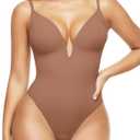 Popilush Shapewear Bodysuits for Women - Tummy Control Body Suits for Womens Deep V Corset Tops Thong Concert Outfits (M(4-6), Light Brown)