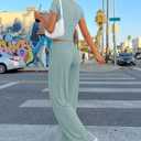 Trendy Queen 2 Piece Matching Summer Lounge Set Womens Side Ruching Top Wide Leg Pants Sets with Pockets (Green, S)