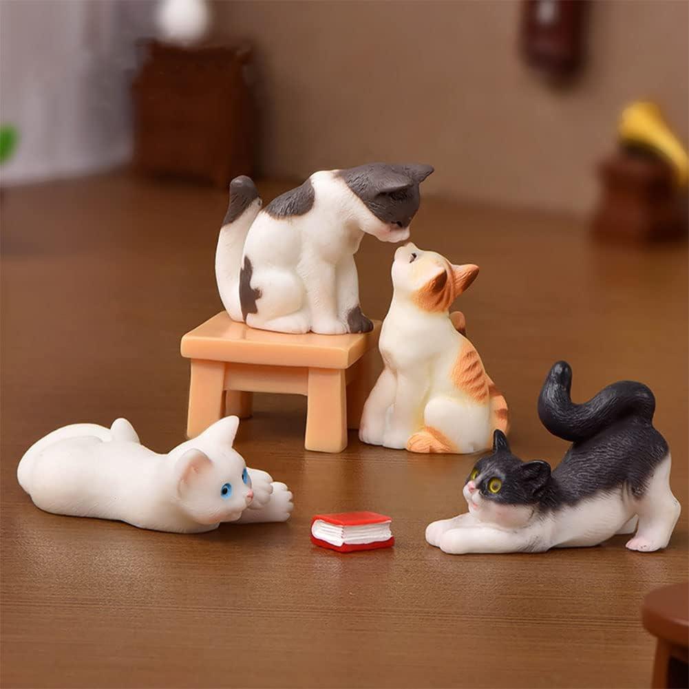 6 Pcs Cute Cat Animal Characters Toy Figure, Mniature Cat Collection Figurines Payset Mini Garden Decor Cake Toppers Automobile Decoration