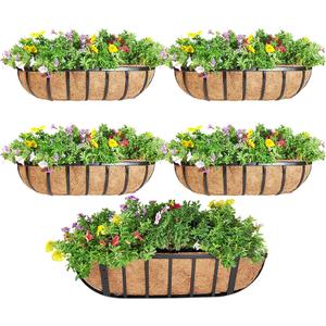 4 Pcs 16 Railing Planter Window Box Deck Railing Planters Boxes with Coco Liner English Horse Trough Planters Metal Wall-Mounted Planter Basket for Outdoor Balcony Porch Fence Patio Rail