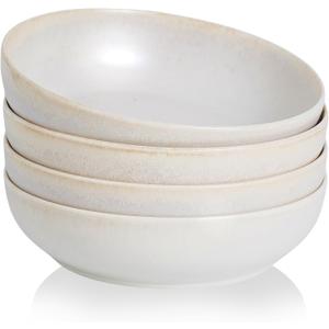 30oz Ceramic bowls set of 4-8" serving bowls for Kitchen,Pasta,Salad-Dishwasher & Microwave Safe Perfect for Housewarming, Thanksgiving, Christmas-Reactive Glaze Mixed White