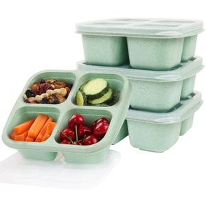 LCHLZZ 4 Pack Snack Box Containers, 4 Compartment Reusable Snack Containers with Lids, Microwave Dishwasher Safe, Divided Food Storage Lunch able Container for Work Travel (Green)