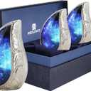 M MEILINXU Cremation Mini Urns for Human Ashes Keepsake, Funeral Urn for Ashes Adult Male & Female, Cosmic Galaxy Urns, Brass Engraving, Miniature Keep Sake - Blue Teardrop Small Keepsake Set of 3