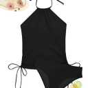 LVZIJUN Women's Tankini Sets Two Piece Bathing Suits Halter Neck Tummy Conrol Tankini Swimsuits Solid Color Thong Bottom (Medium, Black)