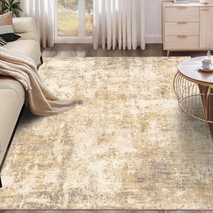 6x9 Modern Abstract Rug Washable Area Rugs for Living Room Bedroom Dining Room Non-Slip Low Pile Neutral Large Rug Soft Indoor Floor Carpet, Gold