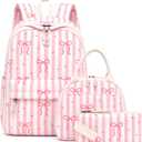 Backpack for Girls 3PCS Girls Backpack with Lunch Bag Pencil Case Cute Kids Teens School Backpack Set for Elementary Preschool Middle School (Bow Pink Stripes)