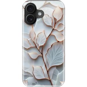 LUMARKE for iPhone 16 Case Cute - Wireless Charging Compatible - Dual-Layer Soft Silicone + Hard Shell - Trendy Floral Design - Glossy Phone Cover for Women - Elegant Leaf Veins